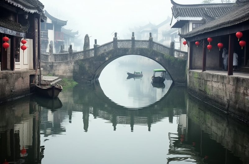 河边古镇拱桥建筑背景,高清,摄影图,摄影图片,图片大全,摄影图免费下载